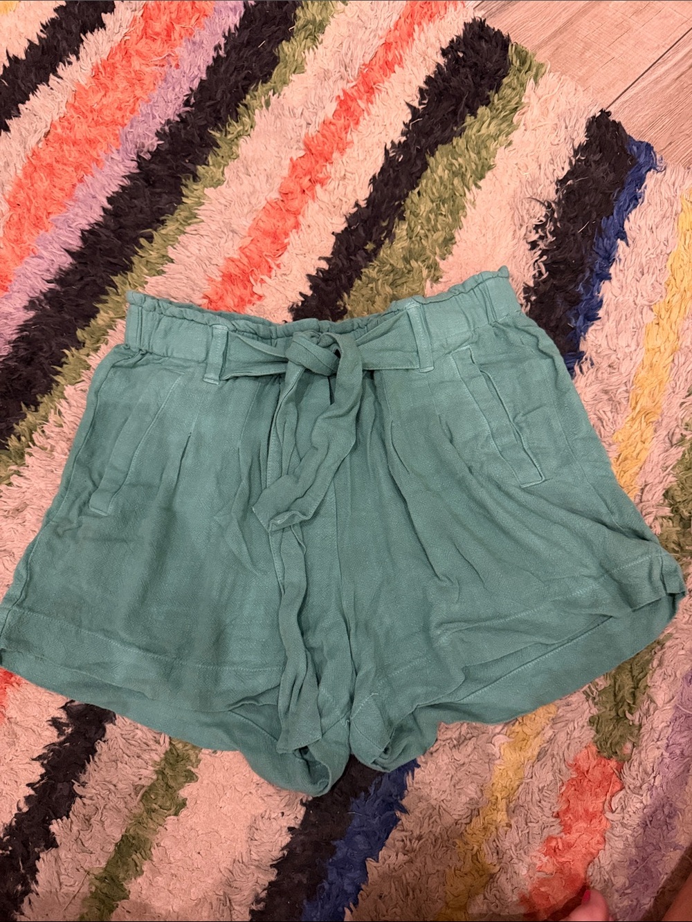 Another Love Teal High Waist Paperbag Shorts with Tie